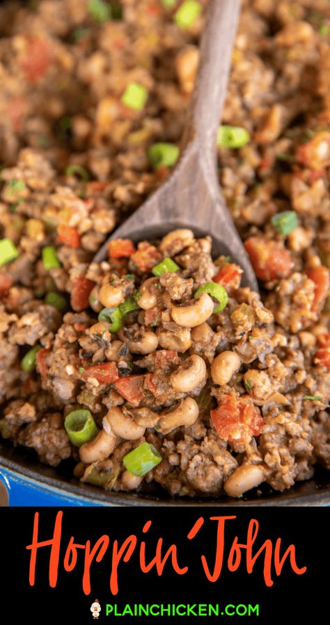 Hoppin John Recipe With Sausage, Ground Pork Sausage Recipes, Blackeyed Pea Recipes, Hoppin John Recipe, Crock Pot Vegetables, Pork Sausage Recipes, Black Eyed Peas Recipe, Serve Over Rice, Hoppin John