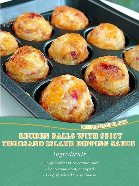 Reuben Balls With Spicy Thousand Island Dipping Sauce, Reuben Balls, Meal Appetizers, Classic Reuben Sandwich, Reuben Sandwich Classic, Thousand Island, Reuben Sandwich, Apps And Snacks, Recipe Community