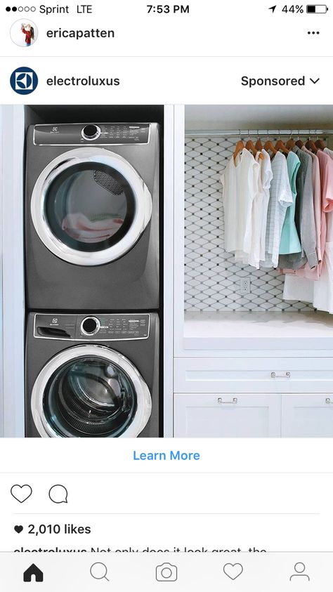 Laundry Room Stacked, Laundry In Master, Laundry In Master Closet, Stacked Washer And Dryer, Stacked Laundry, Laundry Nook, Stacked Laundry Room, Laundry Room Ideas Small Space, Closet Addition