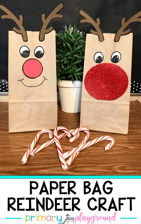 Paper Bag Decorating Ideas Christmas, Paper Bag Reindeer, Paper Bag Decoration, Primary Playground, Caregiver Gifts, Student Christmas Gifts, Paper Bag Crafts, Reindeer Craft, Reindeer Gifts