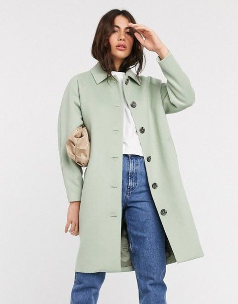 ASOS Minimum Trench Coat in Sage Green Pastel Jacket, Green Trench Coat, Desert Sage, Trench Coat Outfit, Classic Coats, French Women, Stretchy Dress, Green Coat, Comfy Sweaters