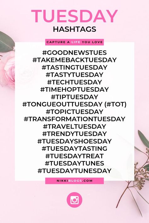 Save this list of popular and fun ideas for Tuesday hashtags to boost the reach of your next social media post for Instagram, Facebook, Twitter and more! Grow your following by keeping up with the trends and gain maximum exposure. Click here to find a guide to over 100 popular social media hashtags for all seven days of the week! Grow your personal brand, small shop, or business presence now by checking out what's happening seven days a week. Tuesday Hashtags, Post For Instagram, Social Media Hashtags, Interaction Posts, Popular Hashtags, Instagram Marketing Tips, Social Media Planner, Social Media Marketing Business, Social Media Engagement