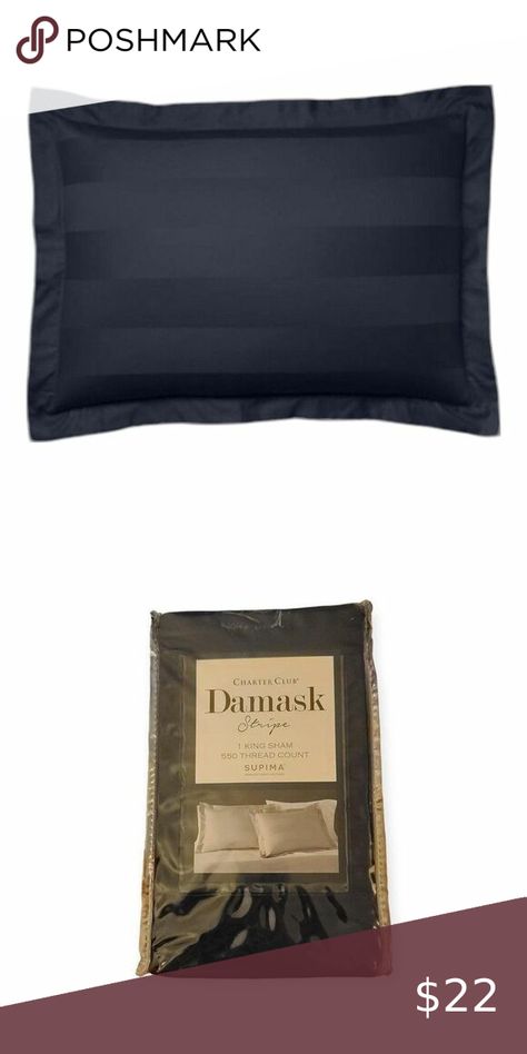 Charter Club Damask 3" Stripe 100% Supima 550 Thread Count Sham, King Navy Charter Club, Supima Cotton, Damask, Thread, The 100, Navy, Tags, Jewelry Watches, Plus Fashion