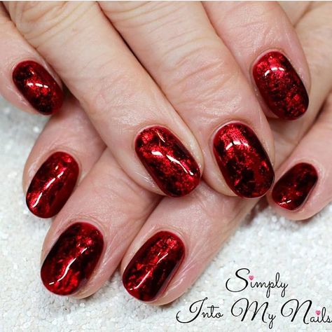 Red Flake Nails, Red Foil Nails, Red Foil, Glass Nails, Red Diamond, Nail Stamping, Nude Nails, Red Glass, Christmas Nails