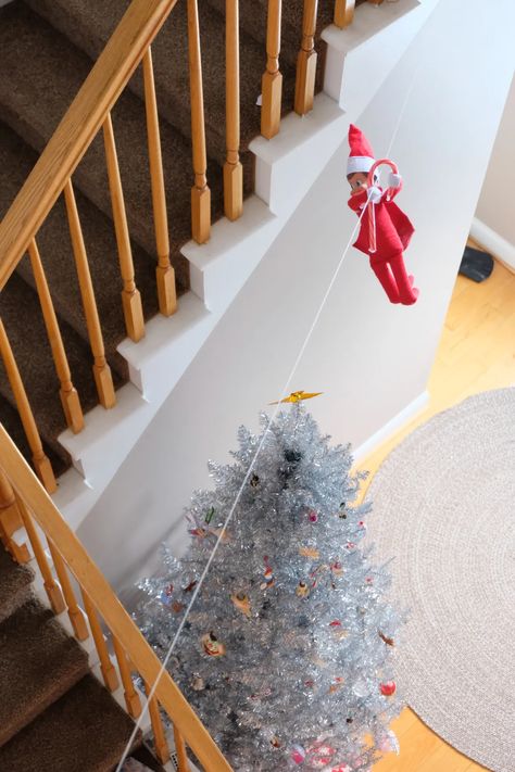 Elf On The Shelf Zipline - ✧･ﾟ Fun Elf Ideas ･ﾟ✧ Elf On The Shelf Zipline, Elf Shelf Arrival, Fun Elf Ideas, Christmas Watch, Elf Ideas Easy, Christmas Watches, Elf Activities, Watch Ideas, Elf Fun