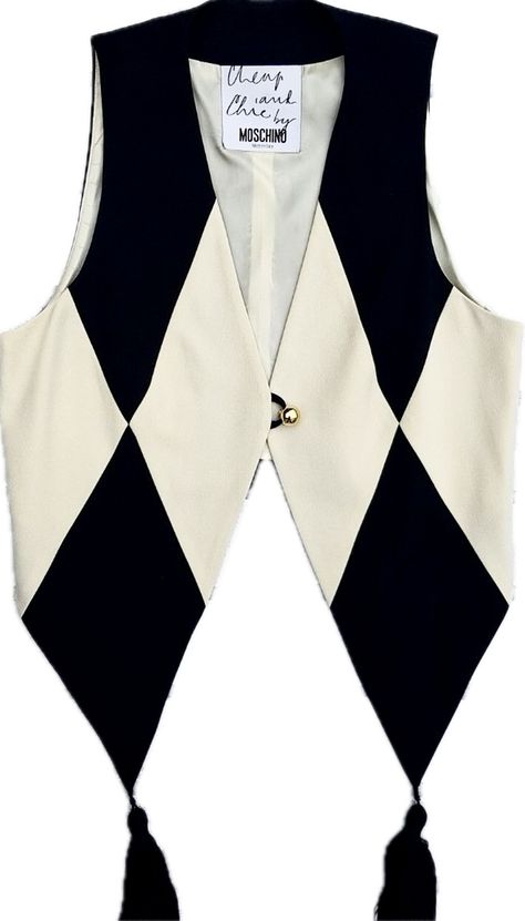 Moschino vintage harlequin waistcoat [edited] Vintage Harlequin, Moschino Vintage, Clothing Details, Minimal Fashion, True Vintage, Colorful Fashion, Fashion Sense, Diy Fashion, Diy Clothes