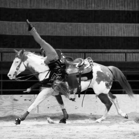 Leah Self trick riding on Chiitto. Cowgirl, paint horse, rodeo, trick horse Rider Aesthetic, Real Cowgirl, Horse Rodeo, Horse Jokes, Trick Riding, Faster Horses, Eventing Horses, Paint Horse, Funny Horse