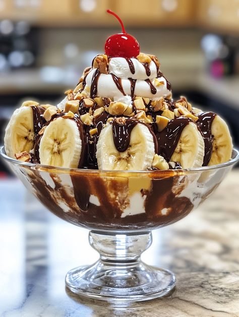 Ice Cream Sundae with Banana Split and Nuts 🍨  🍨 𝗜𝗻𝗴𝗿𝗲𝗱𝗶𝗲𝗻𝘁𝘀 🍨 3 bananas, split lengthwise 6 scoops vanilla ice cream 6 scoops chocolate ice cream 6 scoops strawberry ice cream 1 cup hot fudge sauce, warmed 1 cup caramel sauce, warmed 1 cup pineapple topping 1 cup chopped nuts (such as peanuts, walnuts, or almonds) Whipped cream Maraschino cherries Sprinkles (optional) Hot Fudge Sundae Bar, Ice Cream Banana Split, Ice Cream Food Photography, Pineapple Topping, Recipes Ice Cream, Banana Splits Sundae, Ice Cream Beach, Sundae Ice Cream, Banana Split Ice Cream