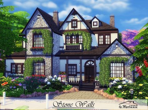 Stone Walls is a big house in Tudor style built on 40x30 lot in Willow Creek.  Found in TSR Category 'Sims 4 Residential Lots' Sims 4 Get Together Houses, Sims 4 House Windenburg, Sims Windenburg House, Sims Roofing, Sims Big House, Sims 4 Large House, Sims 4 Roof Ideas, Sims 4 Tudor House, Willow Creek Sims 4 House