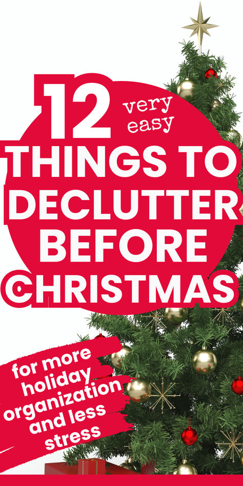 Add these 12 things to your pre Christmas declutter checklist. Decluttering before Christmas is a great way to get ahead of Christmas stress. Holiday decluttering makes for a more simple Christmas with more holiday organization. Declutter for Christmas today! New Year Declutter, New Year Declutter Home, Declutter Before Christmas, Down Sizing Home Tips Declutter, Guide To Decluttering Home, Christmas Checklist, Christmas Tress, Declutter Checklist, Holiday Organization