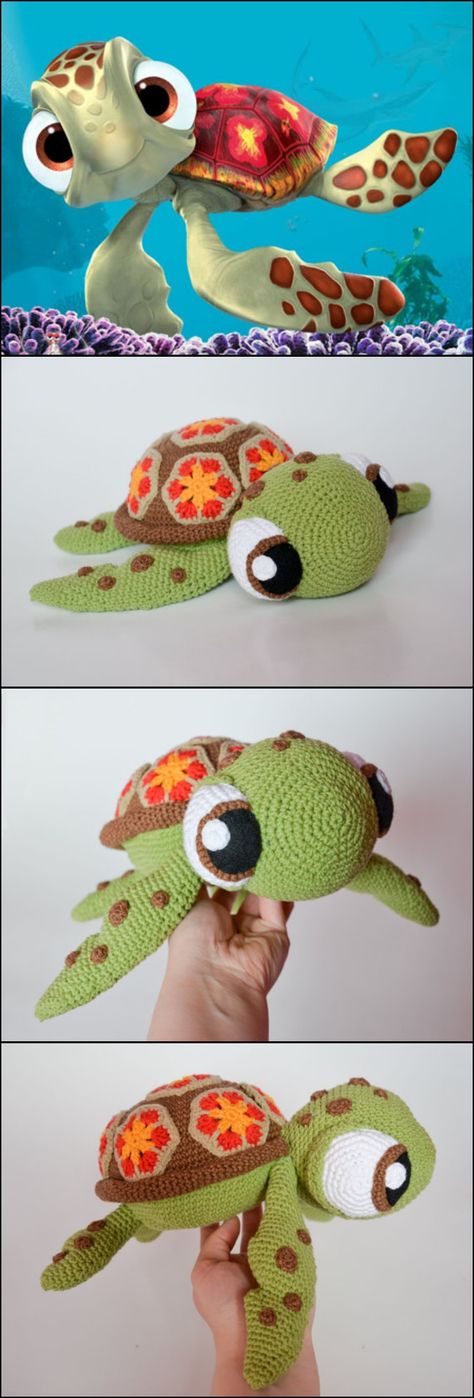 Crochet Squirt sea turtle from Finding Nemo Pattern Turtle From Finding Nemo, Crochet Disney, Crochet Turtle, Pola Amigurumi, Haken Baby, Finding Dory, Finding Nemo, Knit Or Crochet, Crochet For Kids