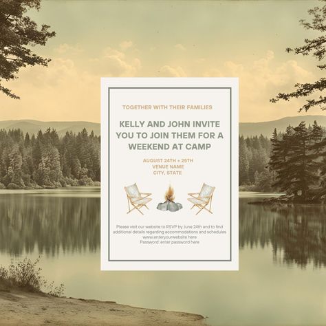 Summer Camp Wedding Invitation Summer Camp Wedding Invitations, Glamping Weddings, Summer Camp Wedding, Wedding Items, Camp Wedding, Paper Types, Wedding Item, Look Plus, Summer Camp