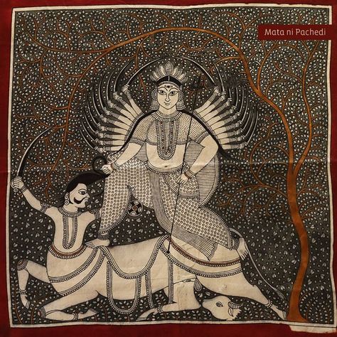 ‘Mata ni Pachedi’ is a sacred canvas, an expression of folk art by nomadic ‘Devi Pujak’ community and should not be used as bedspreads or in any other form that may dishonor the Deities or the faith with which it was been made. This piece of art should be placed such that it is viewable in its full grandeur, neatly framed on a wall or as a space divider. Mata Ni Pachedi, Phad Painting, Space Divider, Durga Painting, Indian Handicrafts, Pichwai Paintings, Indian Folk Art, Madhubani Painting, Indian Art Paintings