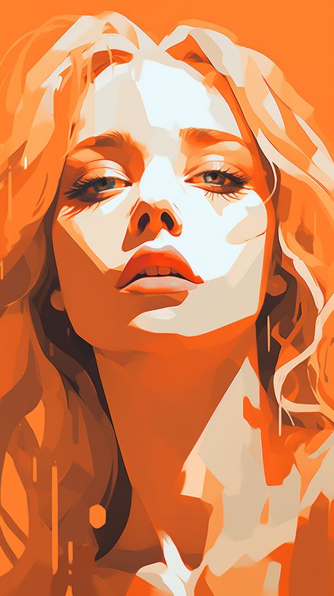 simple vector art, beautiful female, tired, sick, futuristic, monochromatic, pastel orange Colour Emotion Art, Orange Monochromatic Painting, Monochromatic Painting Portraits, Monochromatic Art Ideas, Vector Self Portrait, Monochromatic Art Painting, Monochromatic Painting Ideas, Monochromatic Drawing, Vector Art Portrait