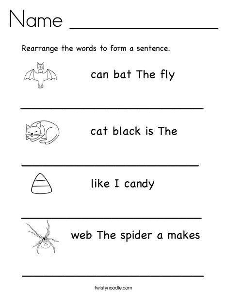 Name ______________ Coloring Page - Twisty Noodle Scrambled Sentences Worksheet, Simple Sentences Worksheet, Sentences Kindergarten, Writing Sentences Worksheets, Jumbled Words, Writing Sentences, Sentence Scramble, English Grammar For Kids, Grammar For Kids