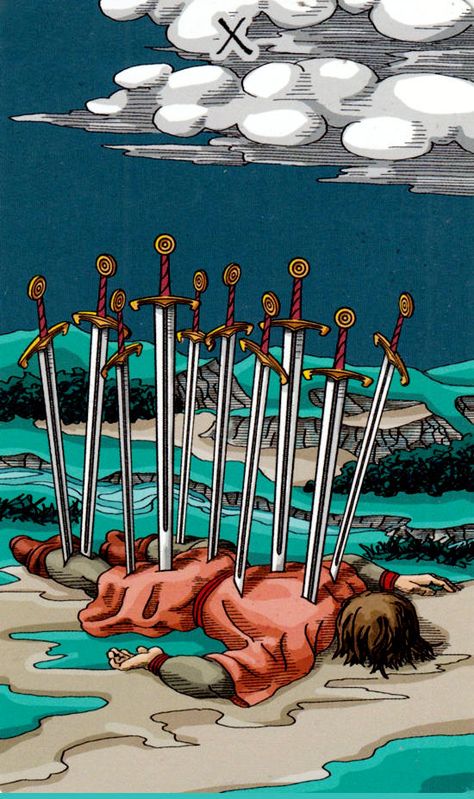 10 Of Swords, Star Tarot Card, Swords Tarot, Tarot Card Decks, Tarot Art, Card Deck, Tarot Deck, Spiritual Art, Tarot Card