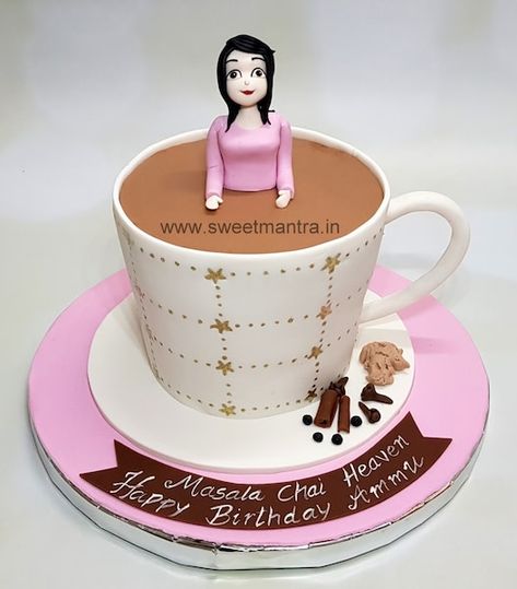 Masala chai tea cup shaped customized cake by Sweet Mantra - Customized 3D cakes Designer Wedding/Engagement cakes in Pune - http://cakesdecor.com/cakes/338395-masala-chai-tea-cup-shaped-customized-cake Surprise For Husband, Birthday Surprise For Husband, Coffe Mug Cake, Mum Cake, Chai Cake, Customised Cakes, Masala Chai Tea, Customized Cake, Eggless Cake Recipe