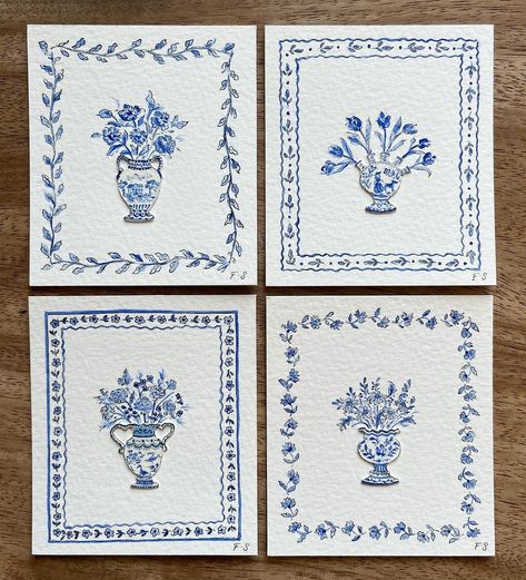 Pinterest • Instagram Miniature Pots, Chair Rentals, Blue Artwork, April Wedding, Illustration Botanique, Art Inspiration Painting, Blue Watercolor, Indian Art, Watercolor Print