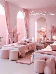 Pink Aesthetic Salon, Pink Massage Room, Beauty And Wellness Aesthetic, Pink Spa Aesthetic, Soft Moodboard Aesthetic, Pink Wellness Aesthetic, Facial Spa Aesthetic, Pink Esthetician Room, Blush Pink Salon