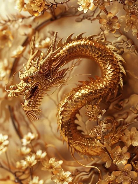 Golden Dragon Aesthetic, Gold Dragon Aesthetic, Gold Dragon Wallpaper, Winged Victory, Flying Dragon, Golden Healer, Golden Dragon, Japanese Dragon, Star Magic