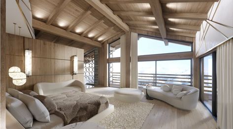 Chalet Bedroom, Mountain Interiors, Mountain Architecture, Chalet Interior, Jean Nouvel, Warm Decor, The Home Edit, Luxury Bedroom, Winter House