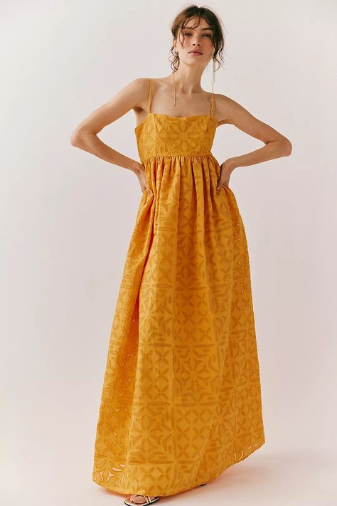 Boardwalk Maxi Dress | Free People Dressy Casual Attire, Marigold Dress, Gathered Maxi Dress, Casual Wedding Attire, Dresses Sundresses, Yellow Maxi Dress, Orange Maxi Dress, Breezy Dress, Style Maxi Dress