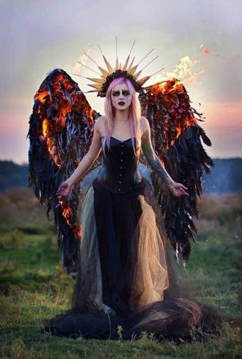 #Fire: Tumblr Angel Diy Costume, Angelic Photoshoot, Fallen Angel Costume Ideas, Angel Costume Diy, Dark Angel Costume, Angel Diy, Halloweenský Makeup, Angel Falls, Gothic Angel