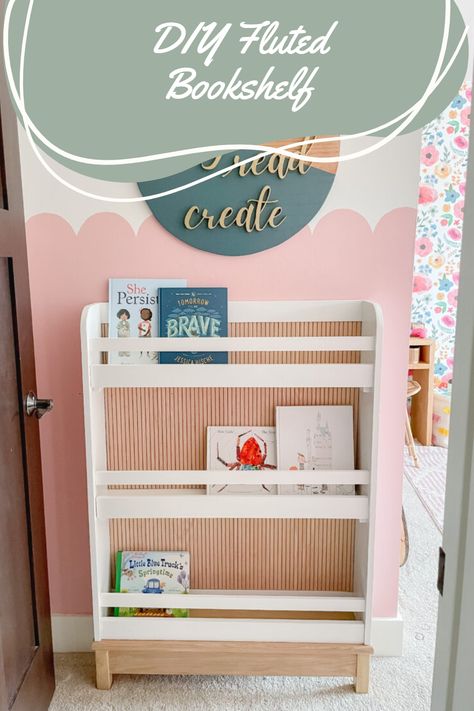 Book Shelf Girls Room, Diy Nursery Bookcase, Simple Bookshelf Design, Front Facing Bookshelf Diy, Kids Book Shelf Diy, Diy Childrens Bookshelf, Diy Narrow Bookshelf, Ikea Bookshelf Hack Kids, Diy Baby Bookshelf