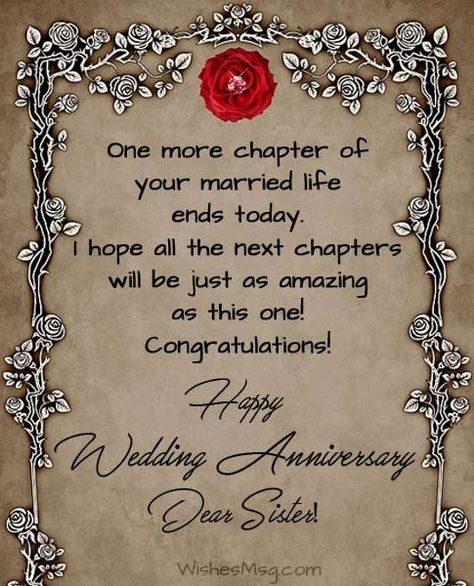 Anniversary Wishes for Sister - Wedding Anniversary Messages 1st Marriage Anniversary Wishes, Wedding Anniversary Wishes For Sister, Happy Anniversary Sister, 25th Anniversary Quotes, 50 Wedding Anniversary, Anniversary Quotes For Friends, 25th Anniversary Wishes, 1st Wedding Anniversary Wishes, 25th Wedding Anniversary Wishes