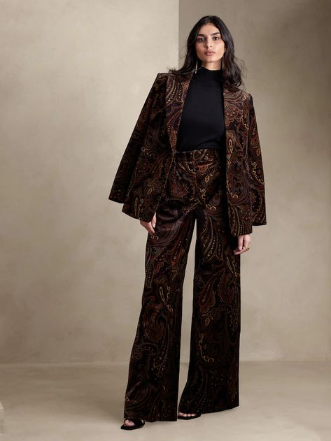 Leather, Silk & Wool Clothing | Banana Republic Wedding Guest Pants, Velvet Pant, Wedding Guest Outfit Winter, Tweed Blazer Women, Winter Wedding Guests, Boho Paisley, Fall Wedding Guest, Velvet Pants, Formal Attire