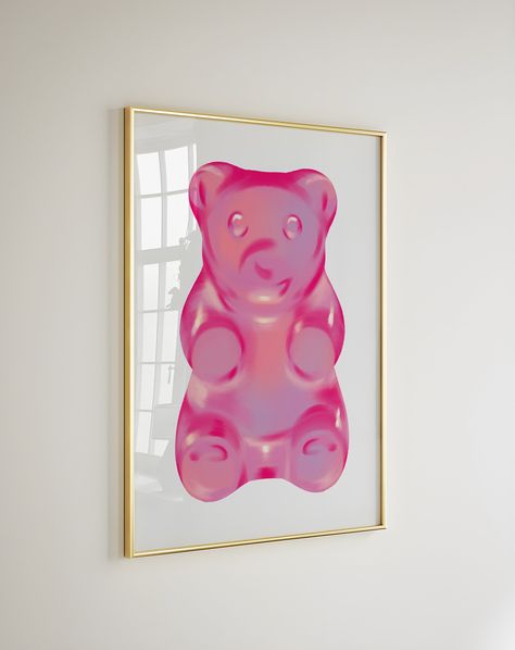 Gummy Bears Painting, Gummy Bear Rug, Gummy Bear Art Painting, Gummy Bear Illustration, Gummy Bear Art, Gummy Bear Wall Art, Bear Poster, Preppy Wall Art, Pink Preppy