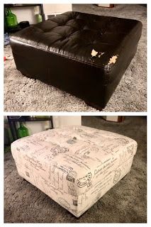 Reupholstering My Ottoman - Bonded leather was cracking and peeling. Diy Ottoman Reupholster, Redo Ottoman Diy, Refurbished Ottoman Diy, Ottoman Upholstery Diy, Ottoman Recover Diy, How To Upholster An Ottoman, Reapolster Ottoman, How To Recover An Ottoman, Recovering Ottoman