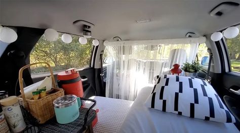 No Build Suv Camper, Minivan Aesthetic, Crv Camping, Suv Camper Conversion, Van Remodel, Cheap Rv Living, Cheap Rv, Minivan Camper, Easy Camping Hacks