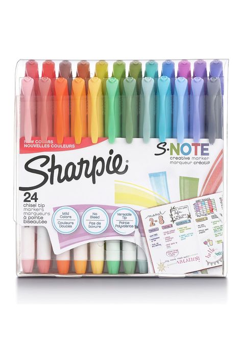 SHARPIE S-Note Creative Markers, Assorted Colors, Chisel Tip, 24 Count Pastel Highlighters, Notes Creative, Pretty Writing, Stationery Obsession, Marker Set, Back To School Essentials, Cute School Supplies, Coloring Markers, Back To School Shopping