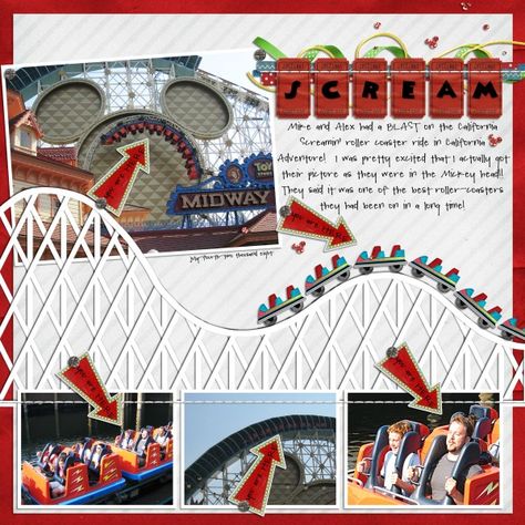 California screamin - I wonder if Donna could cut a roller coaster like this for me? Pixar Pier, Disney Scrapbooking Layouts, Vacation Scrapbook, Disney Scrapbook Pages, Disney Rides, Disney Memories, Summer Scrapbook, Roller Coasters, Disney Scrapbooking