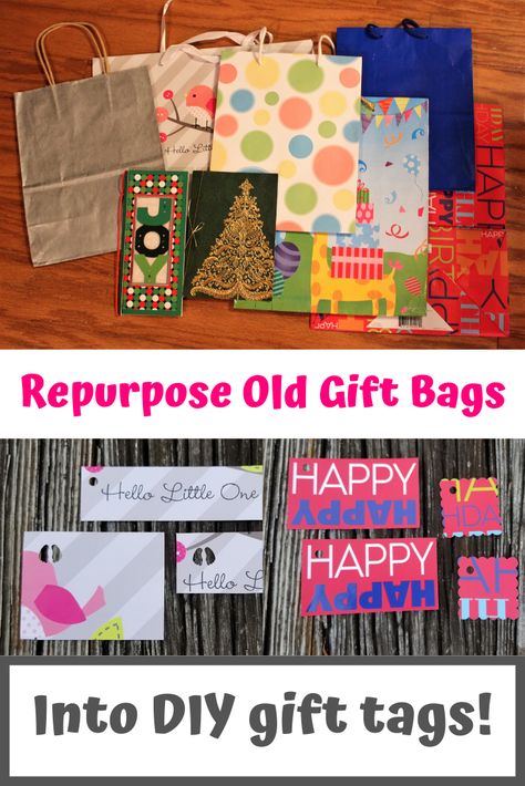 Repurpose old gift bags to make DIY gift tags in this fun craft idea.  Birthday tags, baby shower tags, and Christmas gift tags! A fun craft idea.  #repurpose #recycle #upcycle #crafts #diy #oldgiftbags Reuse Gift Bags, Repurpose Gift Bags, Repurpose Reusable Shopping Bags, Rectangular Upcycled Bags For Gifts, Reusable Shoulder Bag As A Gift, Recyclable Tote Canvas Bag For Gifts, Repurpose, Making Gift Tags, Baby Gift Tags