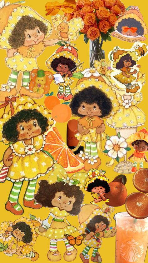 Pretty Wallpapers Orange, Orange Blossom Wallpaper, Orange Theme Wallpaper, Orange Blossom Strawberry Shortcake, Orange Fruit Background Aesthetic, Wallpaper Oranges Fruit, Colored Characters, Baby Orange, Strawberry Shortcake Cartoon