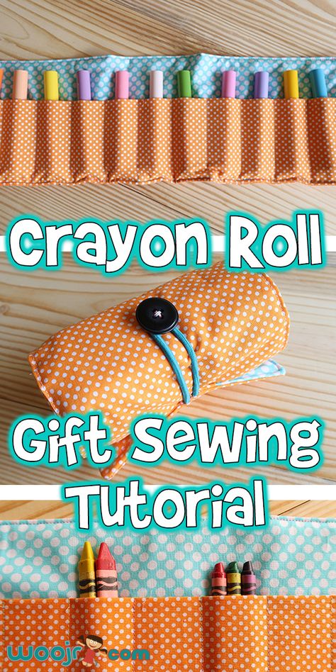 Fabric Crayon Holder, Crayon Holders To Sew, Sewing Projects To Make For Kids, Pencil Roll Sewing Pattern, Crayon Holder Diy, Sewing Gifts For Kids, Crayon Roll Tutorial, Crayon Caddy, Crayon Book