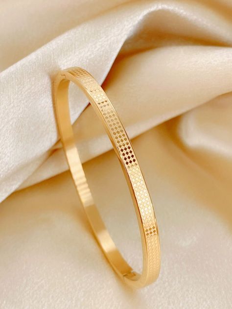 Yellow Gold  Collar  Stainless Steel   Embellished   Women's Fashion Jewelry Gents Kada, Dubai Gold Bangles, Gold Bracelet Bangle, Simple Gold Bangle, Kada Bangles, Simple Bridal Jewelry, Antique Necklaces Design, Gold Bangles For Women, Antique Necklaces