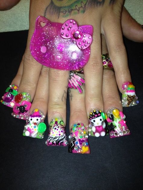 Big Nails, Nails Images, Hello Kitty Nails Art, Flare Nails, Natural Nail Art, Nail Designs Pictures, Duck Nails, Hello Kitty Nails, Crazy Nails