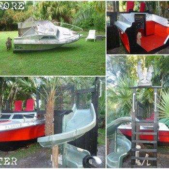 Old Boat Repurposed Into Kids Playhouse Old Boat Repurposed, Playhouse Kits, Upcycle Kids, Garden Tool Rack, Playhouse Plans, Indoor Playhouse, Diy Playhouse, Build A Playhouse, Diy Boat