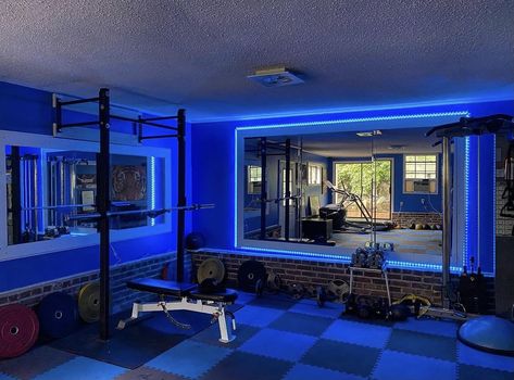 Garage Gym Lighting, Home Gym Led Lighting, Garage Gym Design, Gym Plans, Home Gym Set, Home Gym Basement, Gym Sets, Gym Lighting, Home Basketball Court