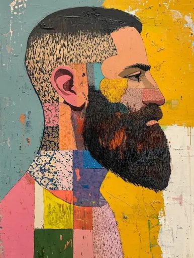 ↑↑↑ Larger size on website 🔸 A portrait of a man in profile, painted in a patchwork style. His face is made of brightly colored s Art Images, A Man, Art, Patchwork