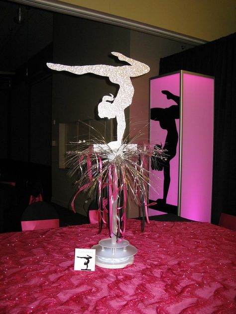 A Gymnastic themed Bat Mitzvah included custom graphics on… | Flickr Gymnastics Centerpieces, Gymnastics Theme Party, Bat Mitzvah Centerpieces, Gymnastic Party, Sports Party Centerpieces, Mitzvah Centerpieces, Banquet Centerpieces, Gym Party, Gymnast Birthday Party