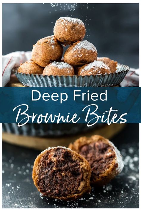 Deep Fried Brownie Bites are an easy and delicious dessert to make with any leftover brownies. Never let brownies go to waste! Make fried brownie truffles instead! #brownies #dessert Deep Fried Brownie Bites, Fried Deserts, Leftover Brownies, Edible Desserts, Deep Fried Fair Food, Snowcone Stand, Sweets Business, Fried Desserts, Super Bowl Cookies