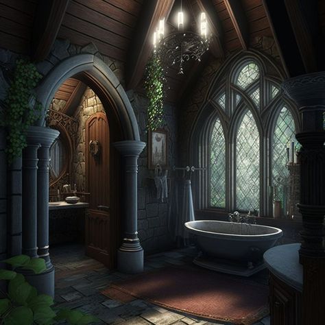 Slytherin Bathroom, Castle Bathroom, Gothic Interior, Gothic Castle, Lily Potter, Runaway Bride, Architecture Bathroom, Fantasy Rooms, Dark Home Decor