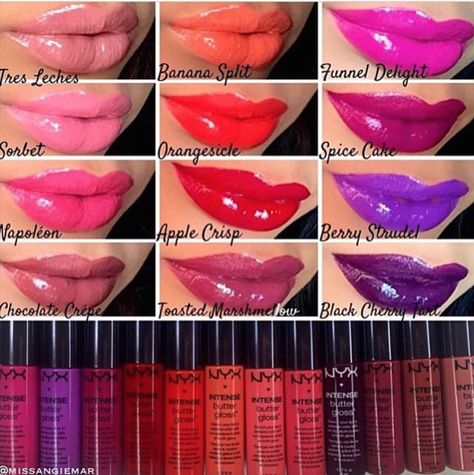 Lip Drama > Swatches: New NYX High Voltage lipsticks and Intense Butter Glosses Nyx High Voltage Lipstick, Nyx Intense Butter Gloss, Nyx Butter, Nyx Butter Gloss, Butter Gloss, Lip Color Lipstick, Nyx Lipstick, Nyx Makeup, Toasted Marshmallow