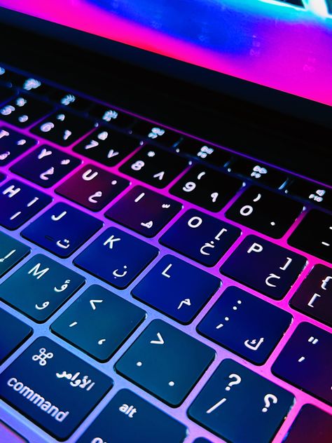 Blue Magenta Aesthetic, Hot Pink And Blue Aesthetic, Purple Tech Aesthetic, Blue Pink Purple Aesthetic, Art School Aesthetic, Purple Keyboard, Magenta Aesthetic, Scifi Aesthetic, Light Keyboard