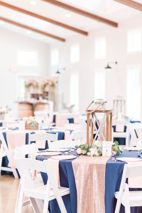 Navy Blue Blush Pink Rose Boho Wedding, Navy And Blush Reception, Wedding Mauve And Navy, Rose Gold And Navy Blue Birthday Theme, Navy Blue And Blush Pink Wedding Centerpieces, Blush Pink And Navy Wedding Centerpieces, Dark Blue And Blush Wedding, Navy Blue And Pastel Pink Wedding, Navy Blush Wedding Decor