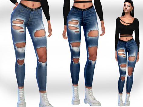 The Sims 4 Jeans, Ripped Clothes, Toddler Hair Sims 4, Casual Sport Outfit, Clothes Cc, Lesbian Outfits, Sims 4 Challenges, Sims 4 Black Hair, Sims 4 Traits